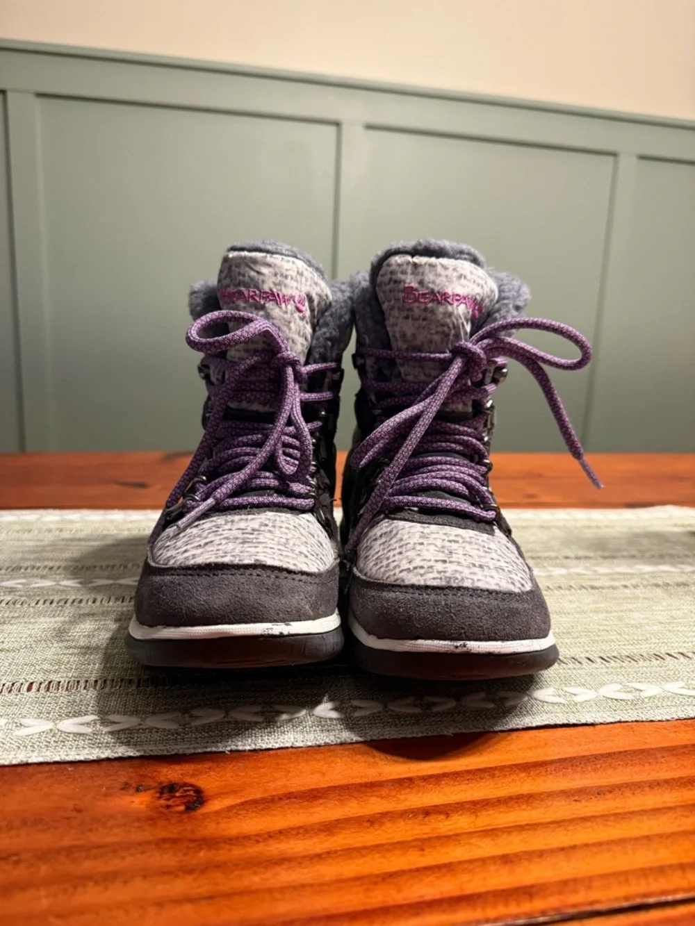BearPaw Women's Ruby Charcoal Gray & Purple Winter Snow Rain Lace-up Boots - 5 - Picture 2 of 6